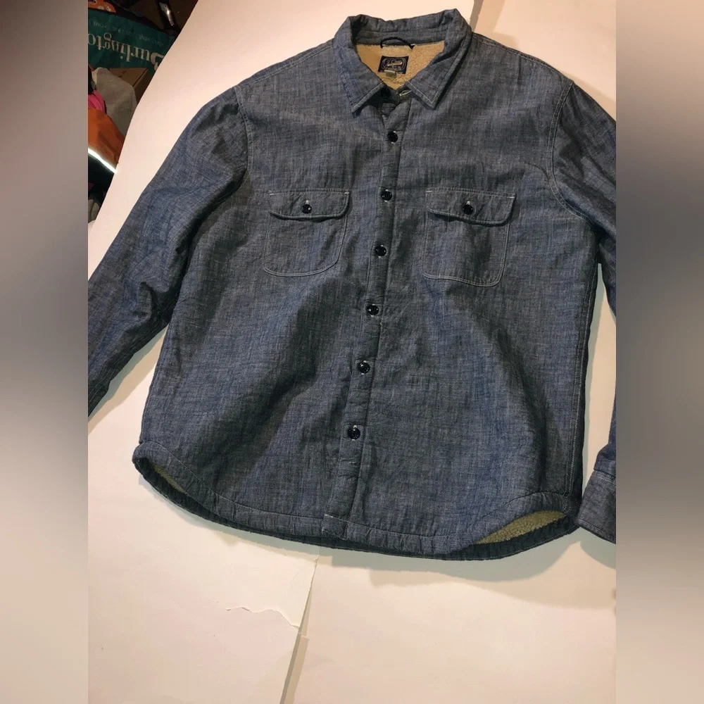 J.Crew Sherpa-lined Blue Chambray Work Shirt: Excellent Condition; Mens Size XL